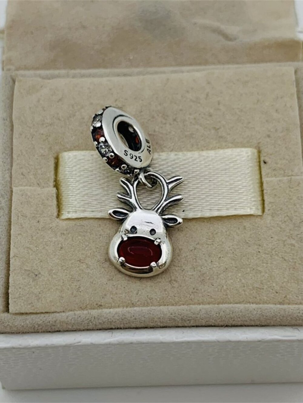 ✨🔥Pandora Red Nose Reindeer Murano Dangle Charm "Let your light shine" Pendant